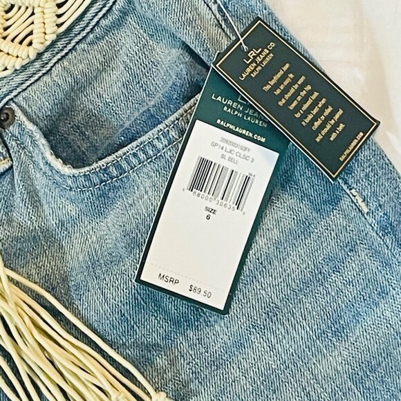 Lauren Ralph Lauren Womens Boyfriend Fit Blue Denim Jeans Woven Belt Size 6 - Picture 7 of 8